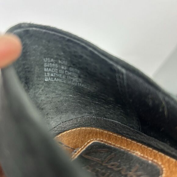 Clarks Diamond Suede Patent Leather Black Double Strap Mary Jane Heels Size 10M - Picture 6 of 7